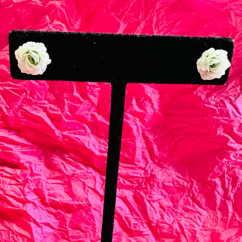 Elegant White Rose Stud Earrings